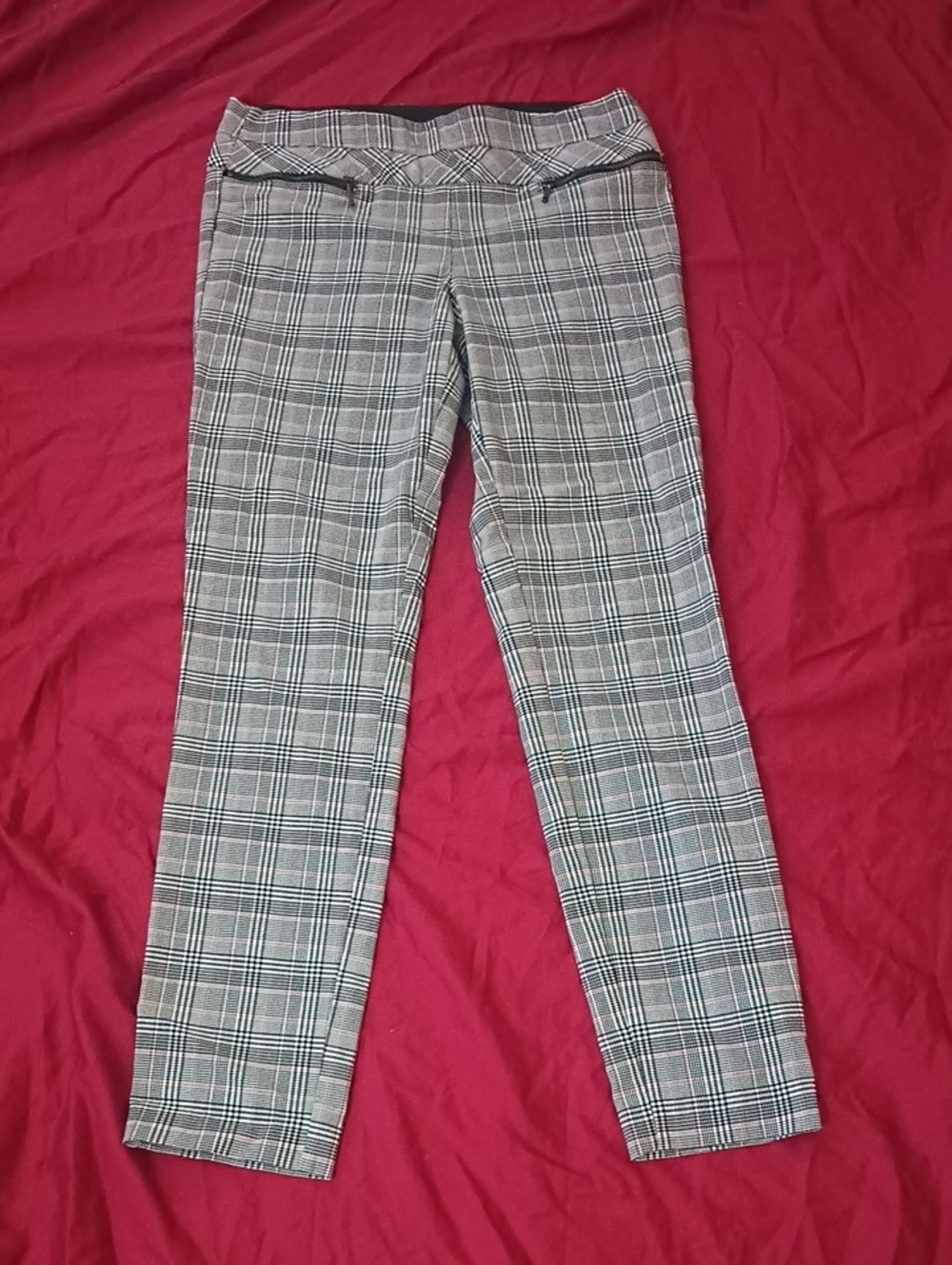 Candie's Black & White Plaid Woman's Pants Audrey Pull On Size M Professional